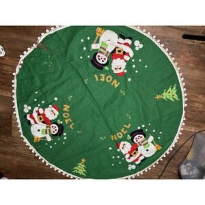 PROJECT - Bucilla Jeweled Christmas Tree Skirt Noel Handmade Santa Snowman Vtg